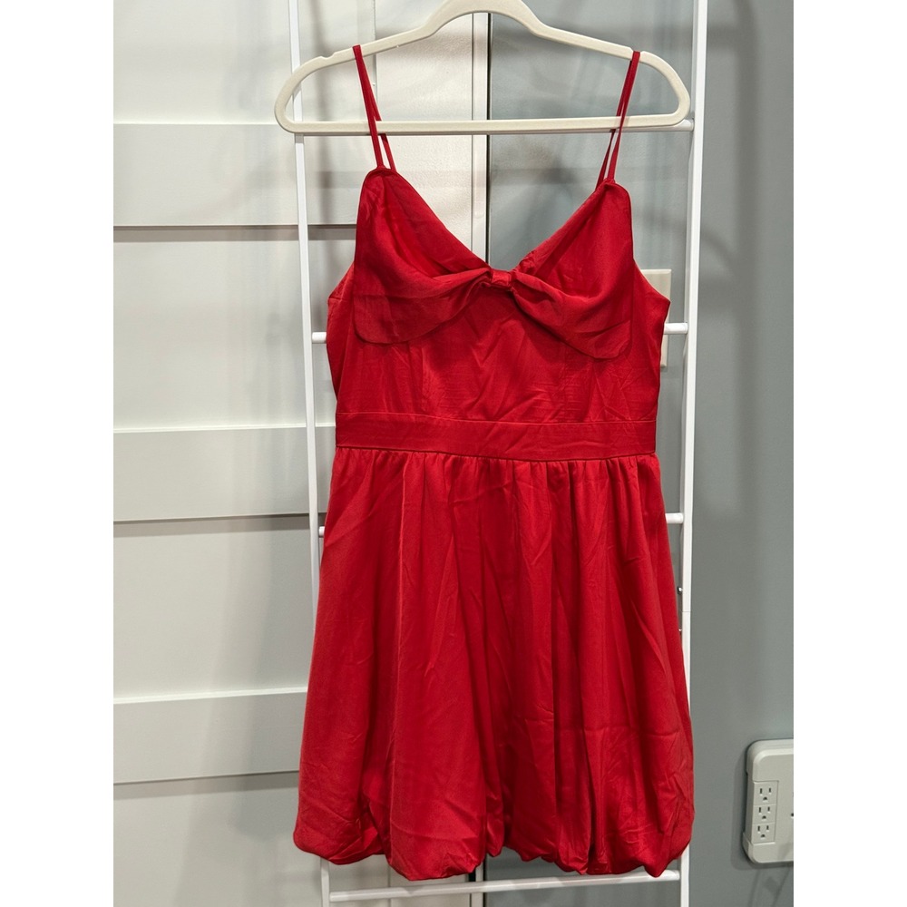 Dress Tells Red Bow Bubble Hem Mini Dress Smocked L Coquette Y2K Party Babydoll